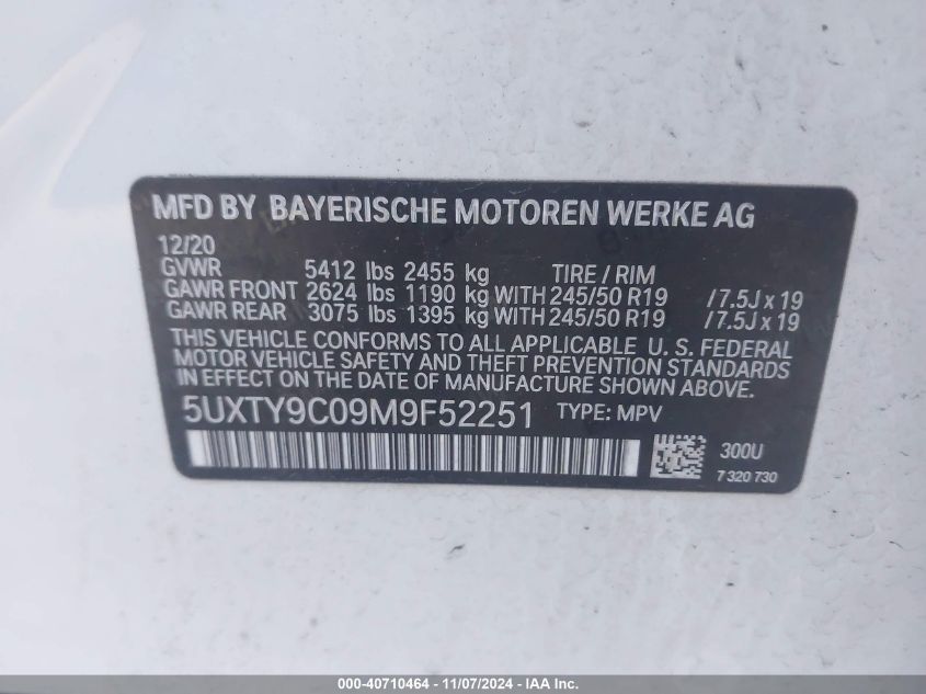 2021 BMW X3 M40I - 5UXTY9C09M9F52251