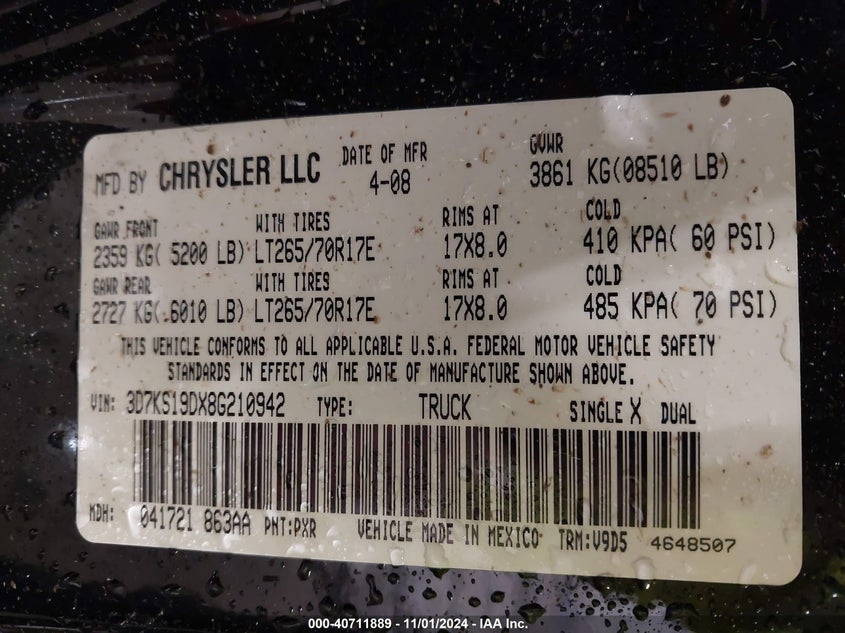 2008 Dodge Ram 1500 Sxt/Slt VIN: 3D7KS19DX8G210942 Lot: 40711889