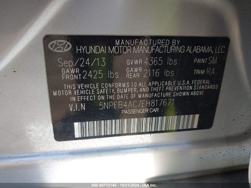 2014 HYUNDAI SONATA GLS - 5NPEB4AC7EH817671