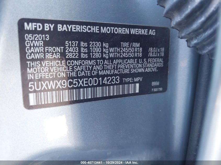 VIN 5UXWX9C5XE0D14233 2014 BMW X3, Xdrive28I no.9