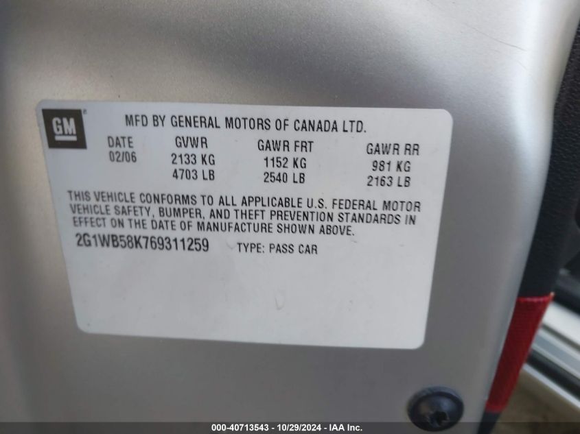 2006 CHEVROLET IMPALA VIN: 2G1WB58K769311259