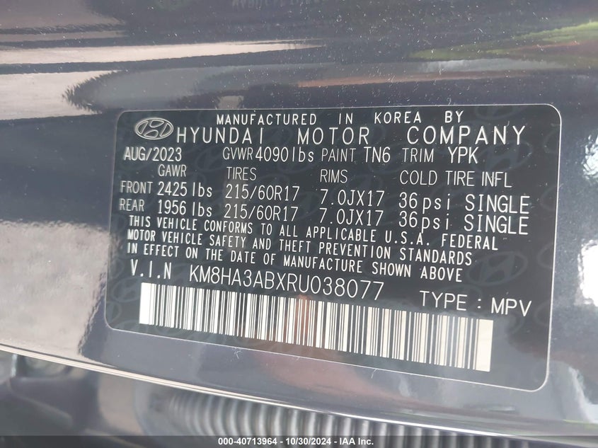 VIN KM8HA3ABXRU038077 2024 HYUNDAI KONA SE