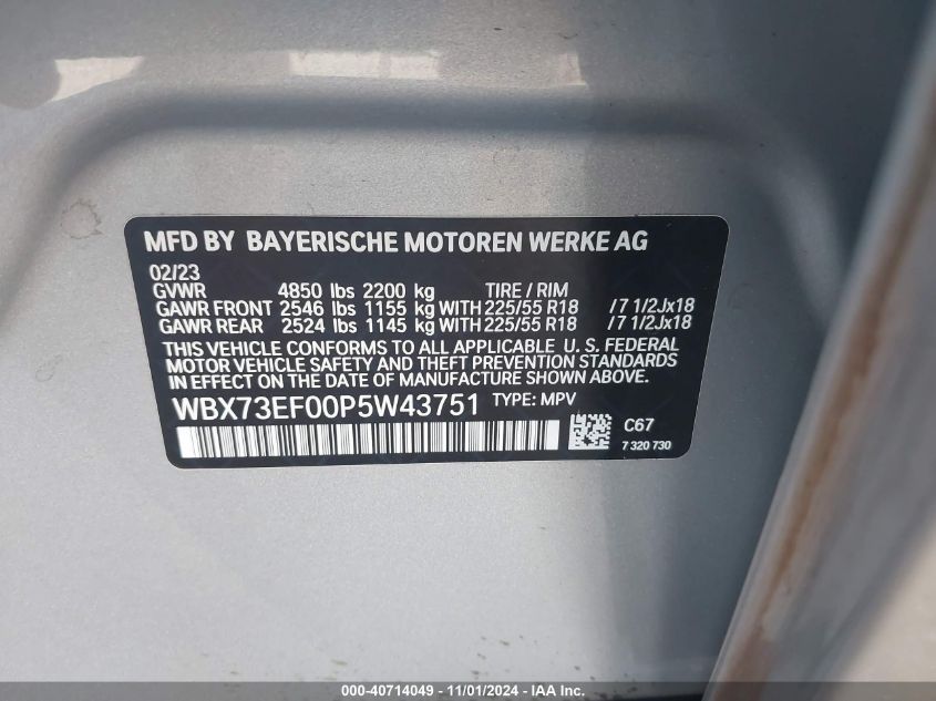 VIN WBX73EF00P5W43751 2023 BMW X1 XDRIVE28I