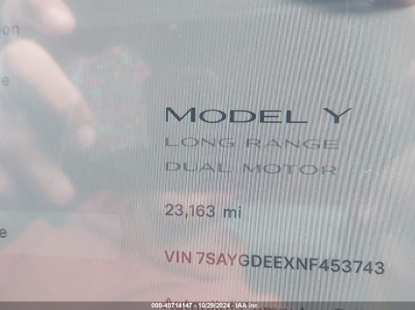 VIN 7SAYGDEEXNF453743 2022 TESLA MODEL Y no.16