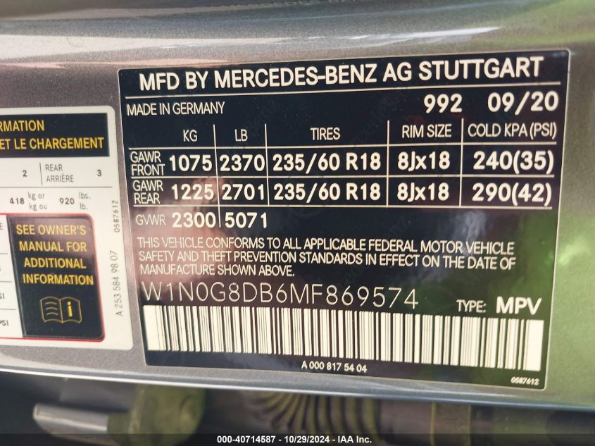 VIN W1N0G8DB6MF869574 2021 Mercedes-Benz GLC 300, Suv no.9