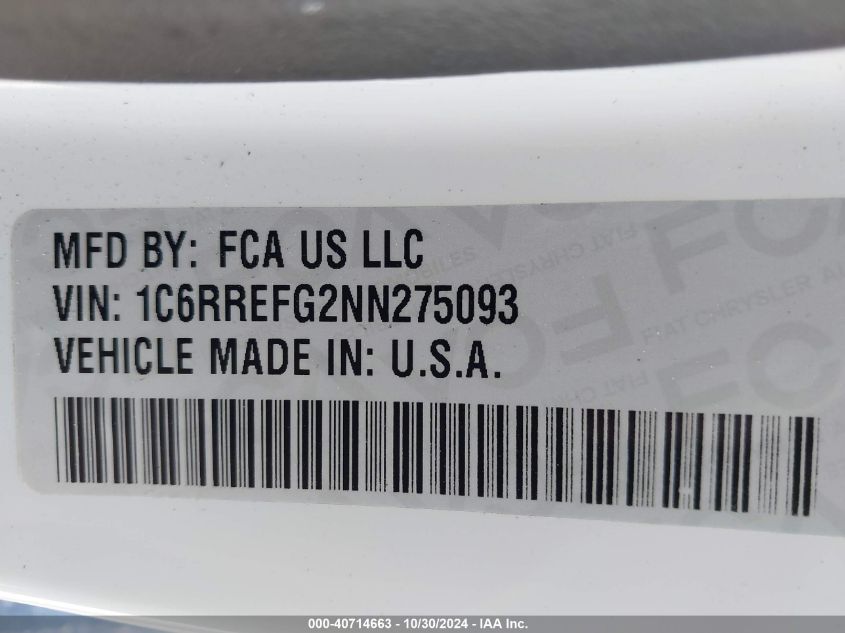 2022 Ram 1500 Big Horn 4X2 5'7 Box VIN: 1C6RREFG2NN275093 Lot: 40714663