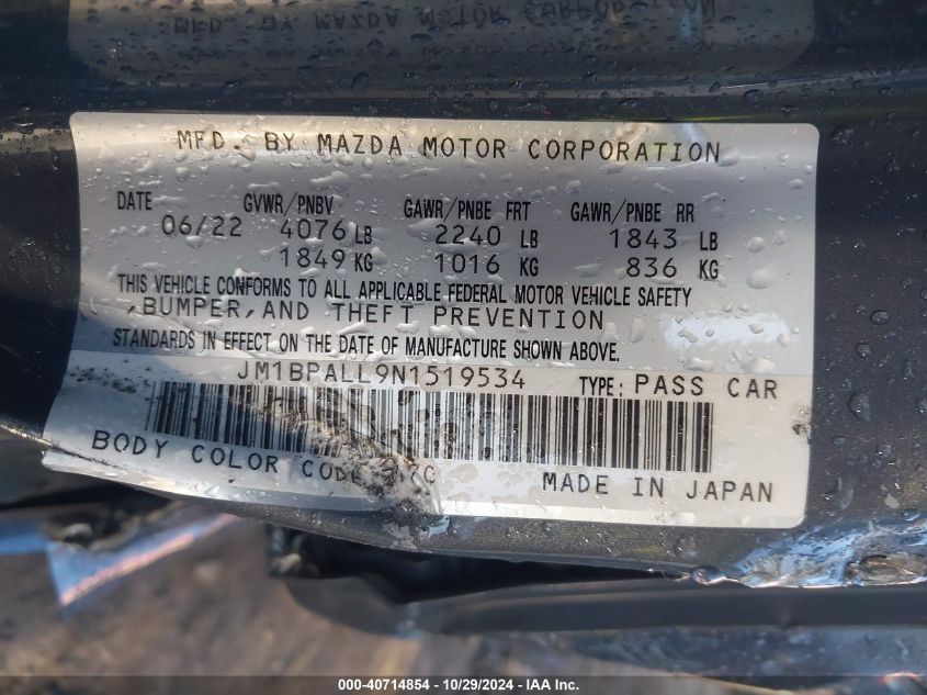 2022 MAZDA 3 VIN: JM1BPALL9N1519534