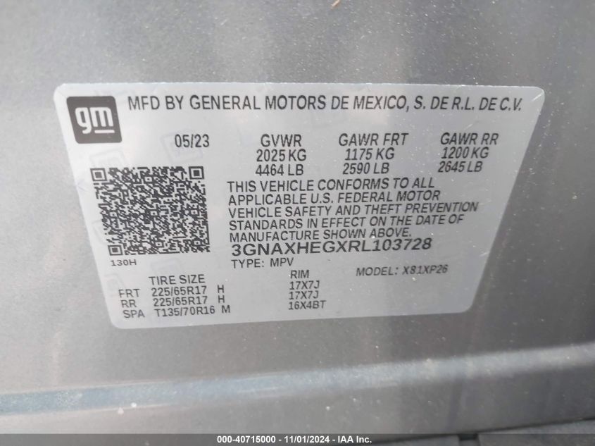 2024 Chevrolet Equinox Fwd Ls VIN: 3GNAXHEGXRL103728 Lot: 40715000