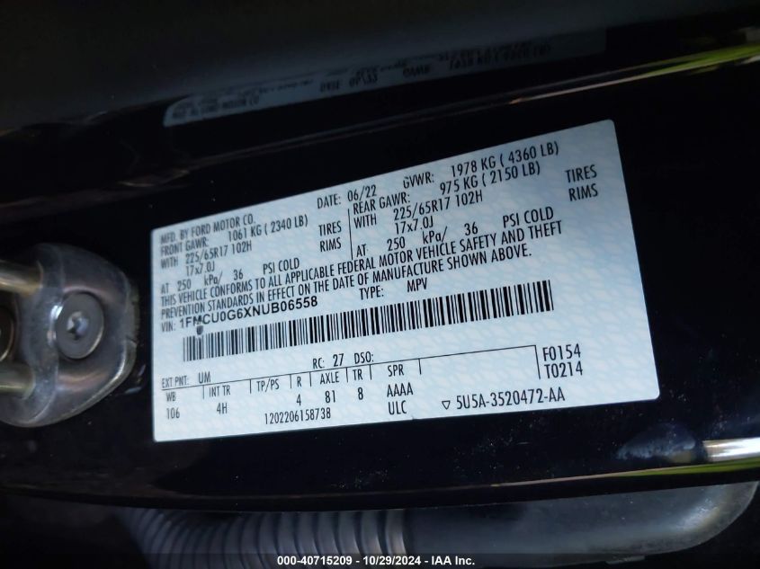 2022 FORD ESCAPE SE - 1FMCU0G6XNUB06558