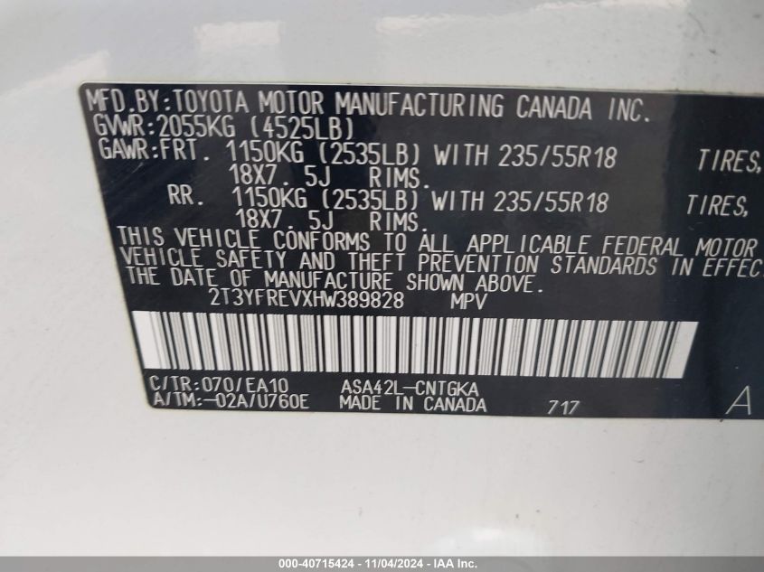 2017 TOYOTA RAV4 PLATINUM - 2T3YFREVXHW389828