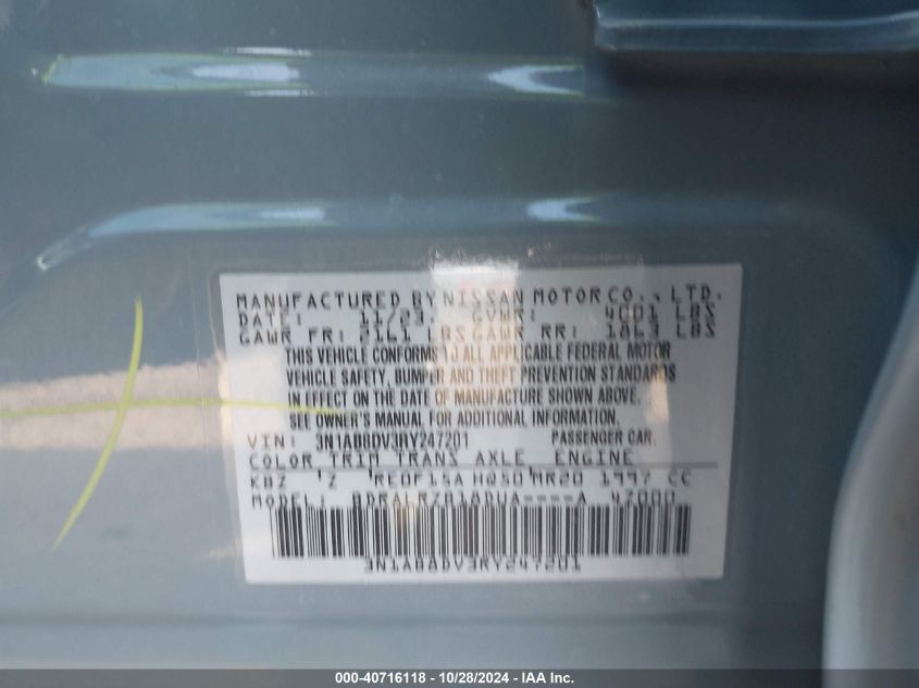 2024 Nissan Sentra Sr Xtronic Cvt VIN: 3N1AB8DV3RY247201 Lot: 40716118