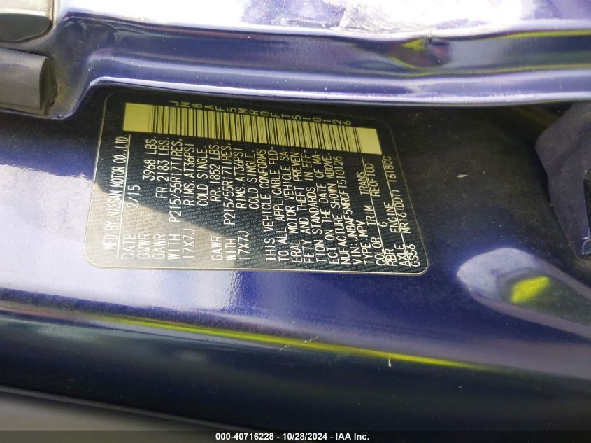 2015 NISSAN JUKE S/SV/SL/NISMO - JN8AF5MR0FT510126