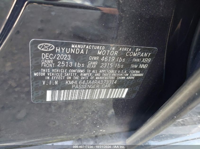 2024 Hyundai Sonata Sel VIN: KMHL64JA4RA373314 Lot: 40717234