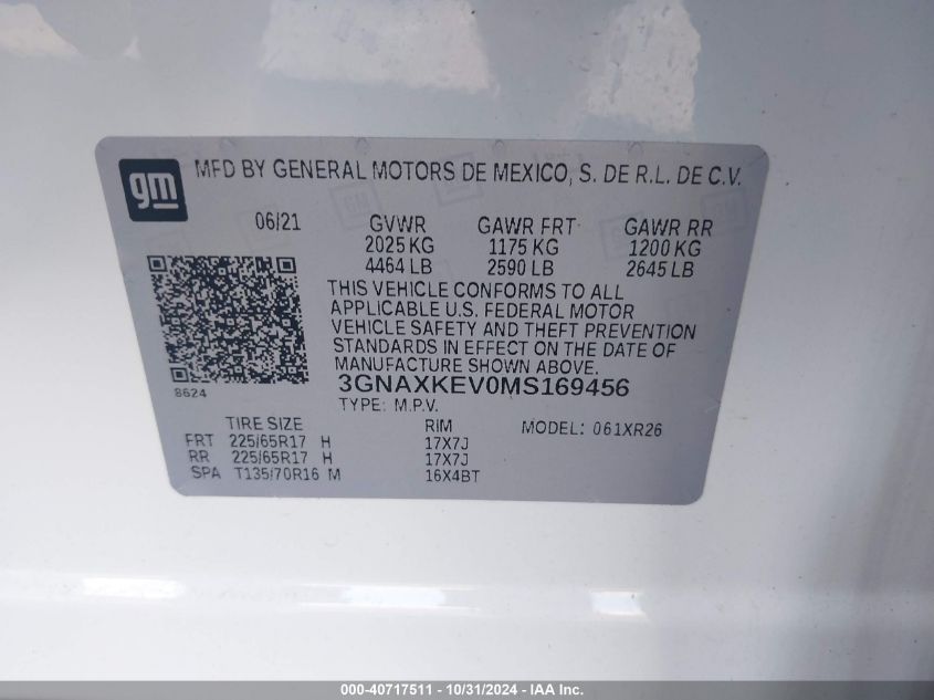 2021 CHEVROLET EQUINOX FWD LT - 3GNAXKEV0MS169456