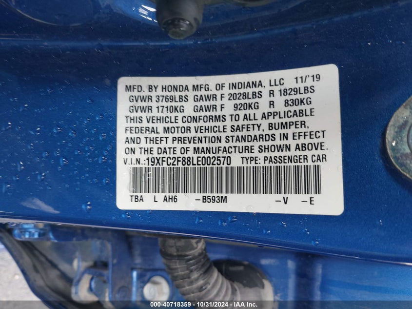 2020 HONDA CIVIC SPORT - 19XFC2F88LE002570