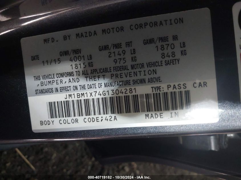 2016 Mazda 3 Grand Touring VIN: JM1BM1X74G1304281 Lot: 40719182