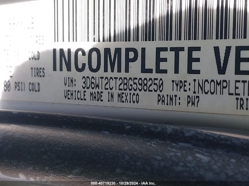 2011 Dodge Ram 2500 VIN: 3D6WT2CT2BG598250 Lot: 43406944