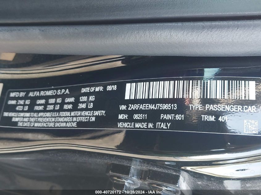 2018 ALFA ROMEO GIULIA TI SPORT AWD - ZARFAEEN4J7596513