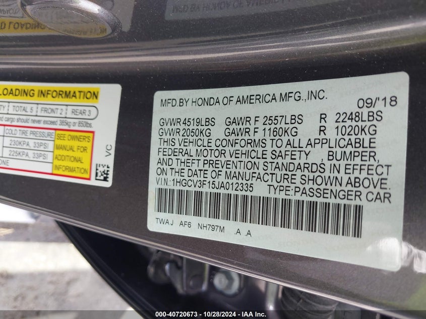 VIN 1HGCV3F15JA012335 2018 HONDA ACCORD HYBRID