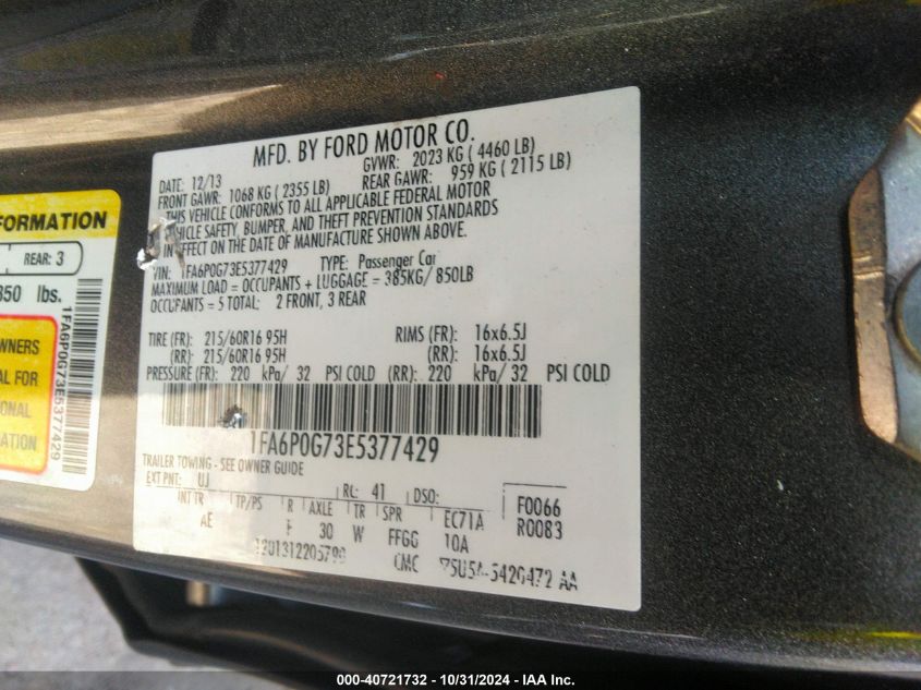 2014 FORD FUSION S - 1FA6P0G73E5377429