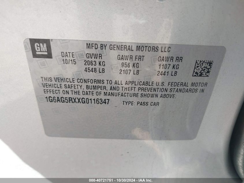 VIN 1G6AG5RXXG0116347 2016 Cadillac ATS, Standard no.9