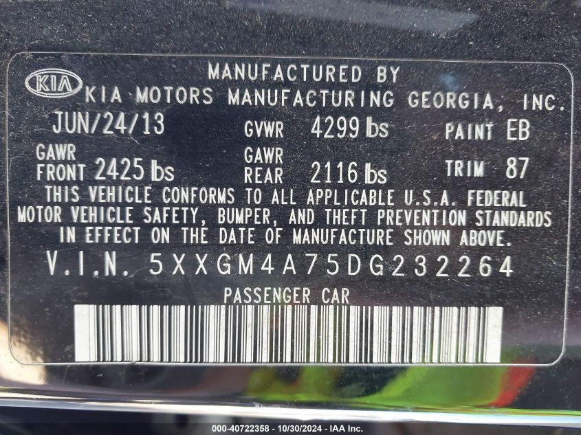 2013 KIA OPTIMA LX - 5XXGM4A75DG232264