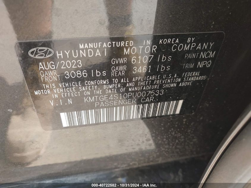 2023 Genesis Electrified G80 VIN: KMTGE4S10PU007533 Lot: 40722582