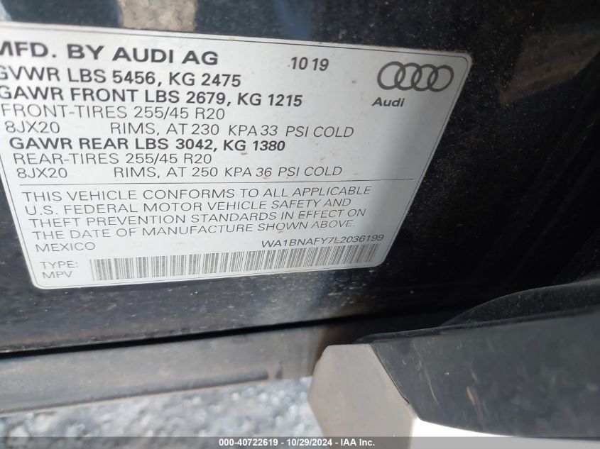 2020 Audi Q5 Premium Plus 45 Tfsi Quattro S Tronic VIN: WA1BNAFY7L2036199 Lot: 40722619