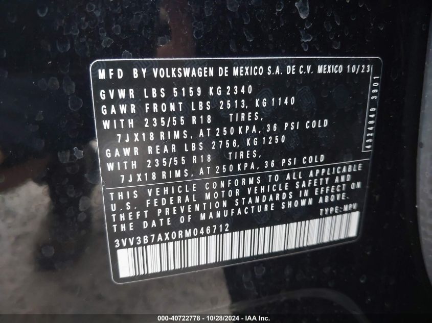 VIN 3VV3B7AX0RM046712 2024 VOLKSWAGEN TIGUAN 2.0T SE/WOLFSBURG EDITION