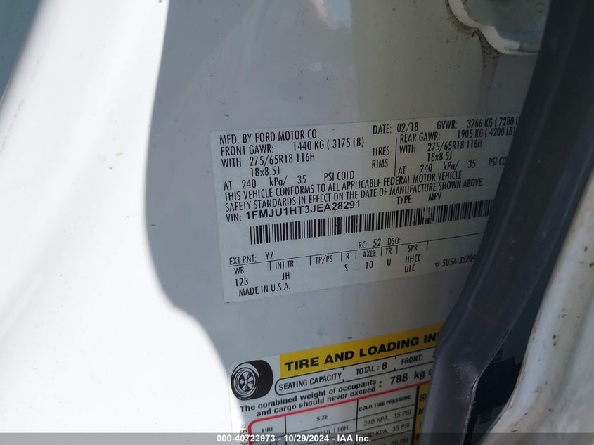 1FMJU1HT3JEA28291 2018 FORD EXPEDITION photo no. 9