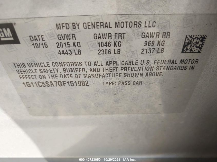 2016 CHEVROLET MALIBU LIMITED LT - 1G11C5SA7GF151982