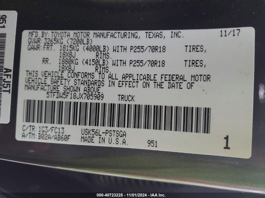 2018 TOYOTA TUNDRA SR5 5.7L V8 - 5TFDW5F18JX705909