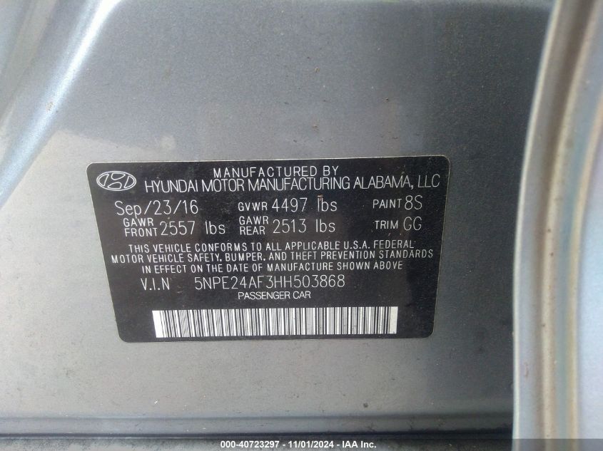 2017 HYUNDAI SONATA - 5NPE24AF3HH503868