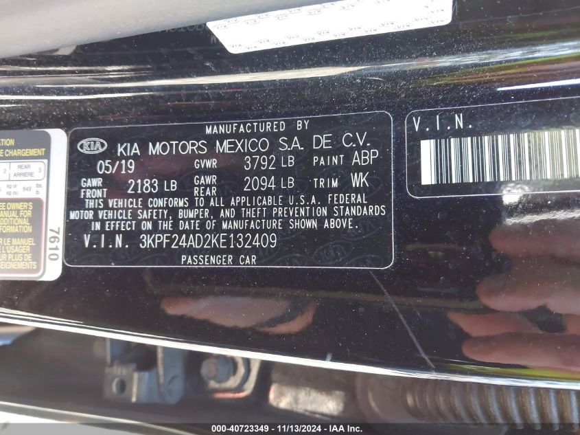 2019 KIA FORTE LXS - 3KPF24AD2KE132409