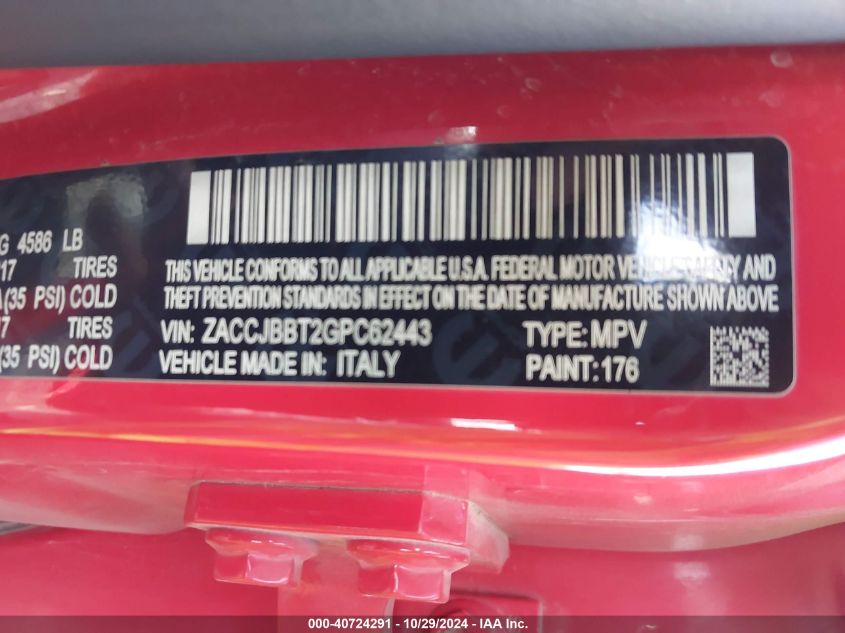 2016 JEEP RENEGADE LATITUDE - ZACCJBBT2GPC62443