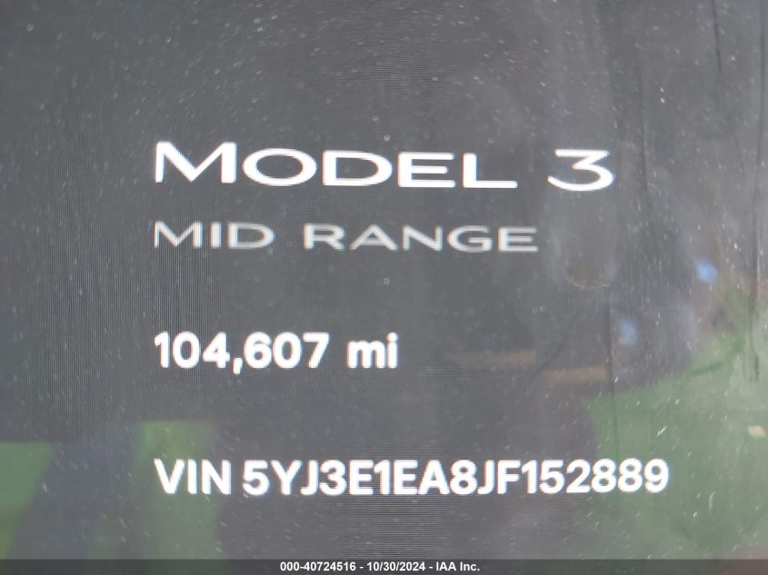 2018 Tesla Model 3 Long Range/Mid Range VIN: 5YJ3E1EA8JF152889 Lot: 40724516