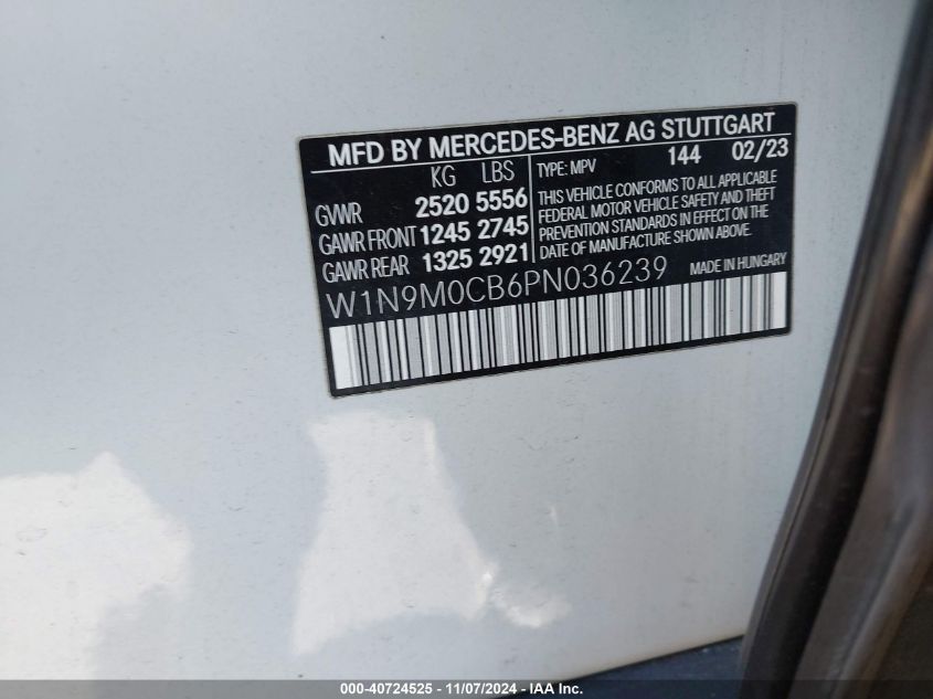 VIN W1N9M0CB6PN036239 2023 Mercedes-Benz Eqb 250 Suv no.9