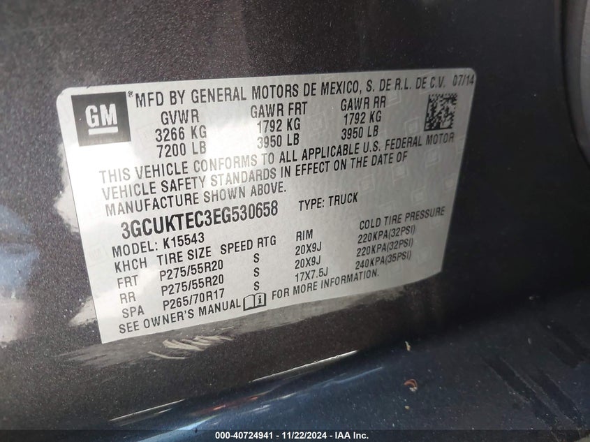 2014 CHEVROLET SILVERADO 1500 HIGH COUNTRY - 3GCUKTEC3EG530658