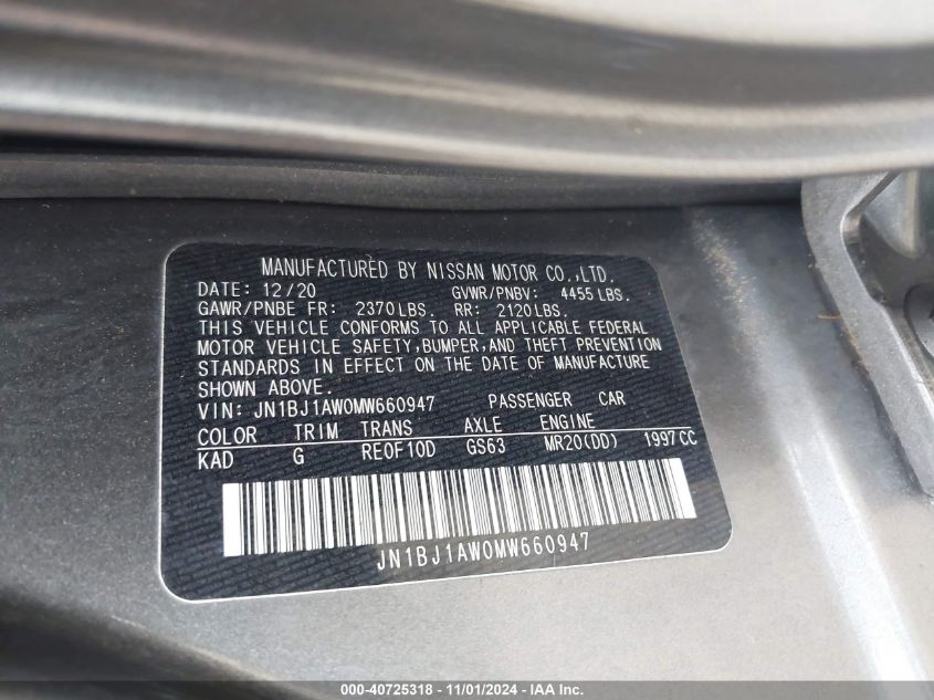 VIN JN1BJ1AW0MW660947 2021 Nissan Rogue, Sport S Aw... no.9