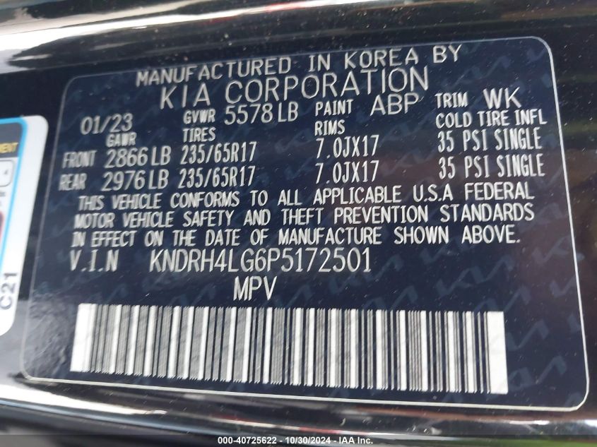 2023 KIA SORENTO VIN: KNDRH4LG6P5172501