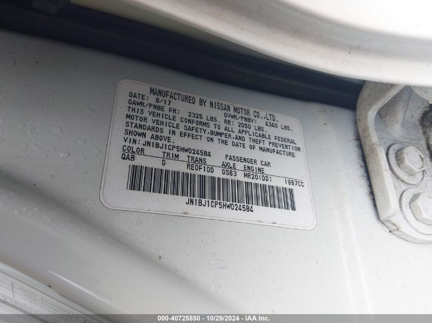 2017 Nissan Rogue Sport Sl VIN: JN1BJ1CT5HW024584 Lot: 40725850