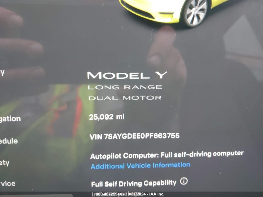 2023 TESLA MODEL Y AWD/LONG RANGE DUAL MOTOR ALL-WHEEL DRIVE - 7SAYGDEE0PF663755