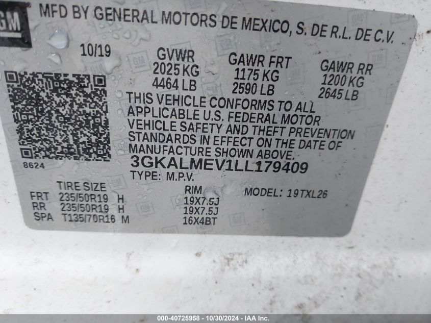 2020 GMC Terrain Fwd Sle VIN: 3GKALMEV1LL179409 Lot: 40725958