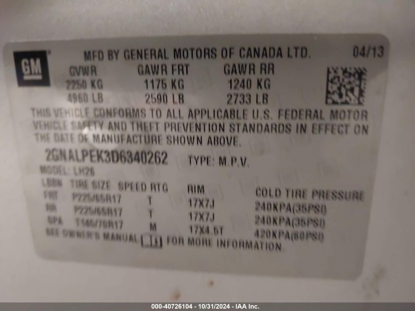 2013 CHEVROLET EQUINOX 2LT - 2GNALPEK3D6340262