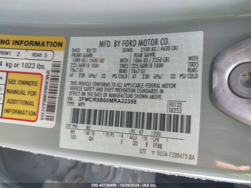 2021 FORD BRONCO SPORT BIG BEND - 3FMCR9B60MRA32358