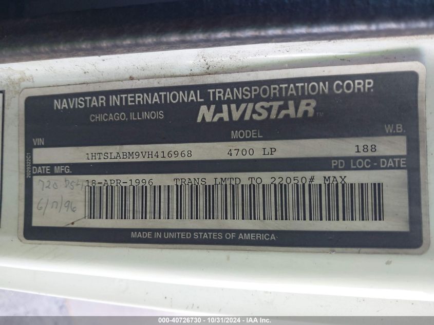 1997 International 4000 4700 VIN: 1HTSLABM9VH416968 Lot: 40726730