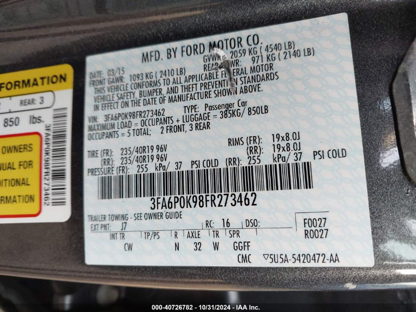 2015 FORD FUSION TITANIUM - 3FA6P0K98FR273462