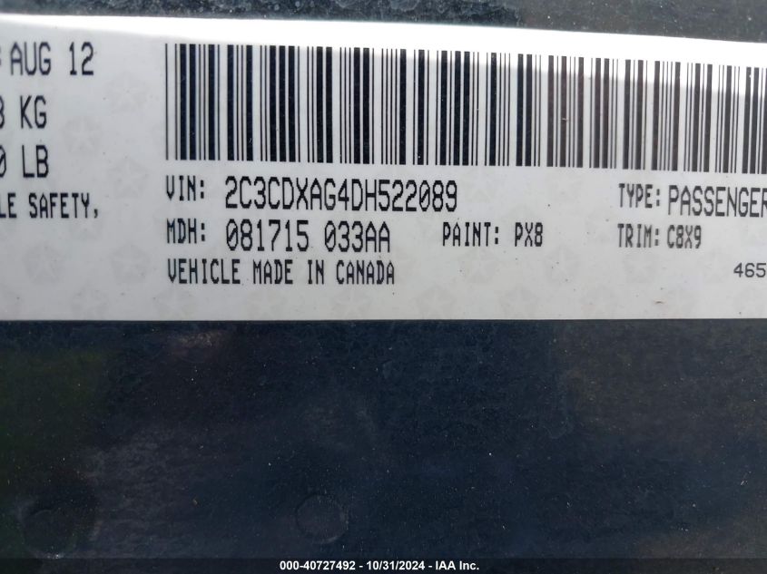 2013 DODGE CHARGER POLICE - 2C3CDXAG4DH522089