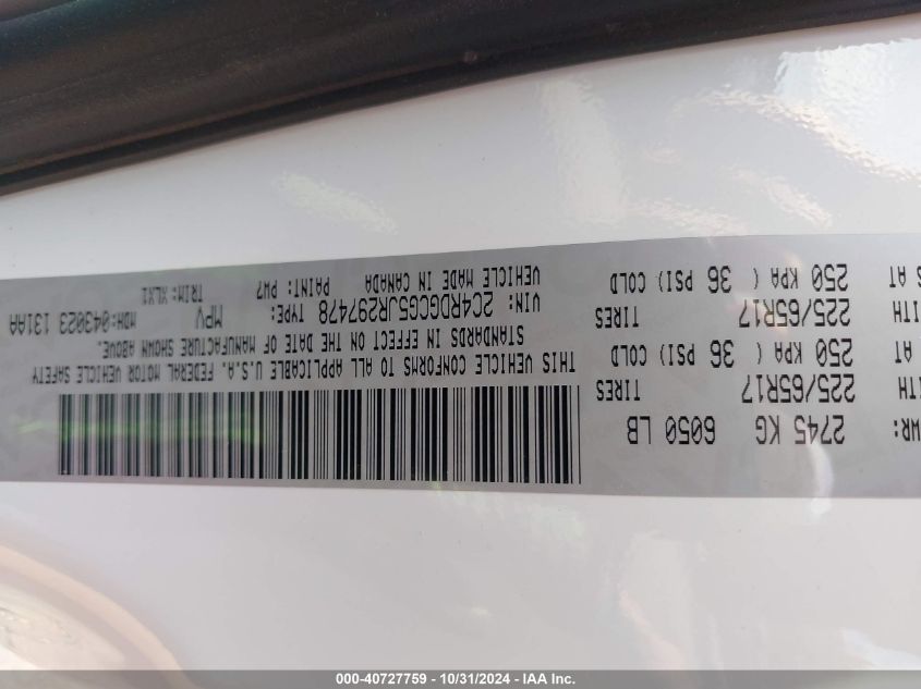 2018 DODGE GRAND CARAVAN VIN: 2C4RDGCG5JR297478