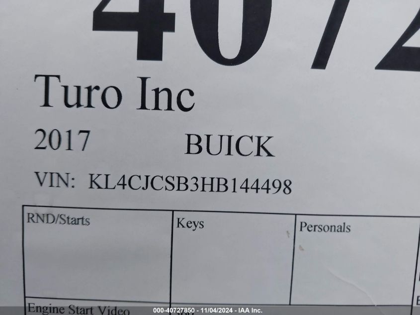 2017 Buick Encore Essence VIN: KL4CJCSB3HB144498 Lot: 40727850